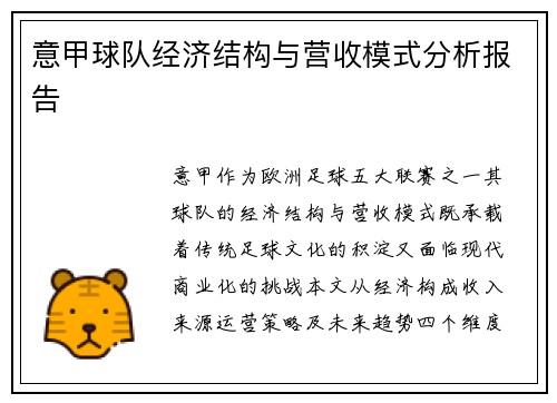 意甲球队经济结构与营收模式分析报告